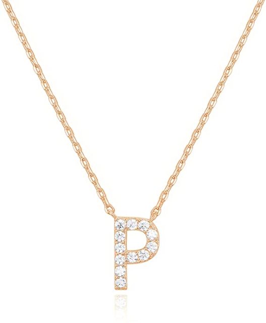 Landou Jewelry 925 Sterling Silver 18K Gold Plated Cubic Zirconia Letter P Necklace