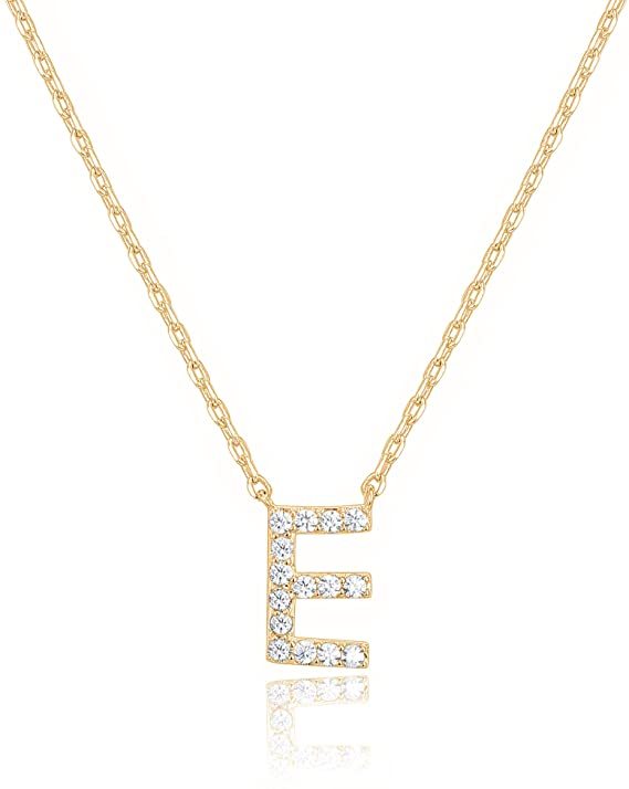Landou Jewelry 925 Sterling Silver 18K Gold Plated Cubic Zirconia Letter E Necklace