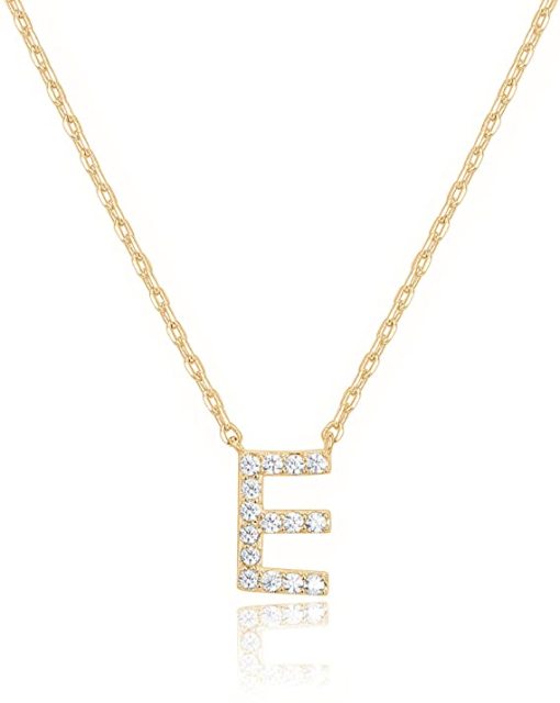 Landou Jewelry 925 Sterling Silver 18K Gold Plated Cubic Zirconia Letter E Necklace