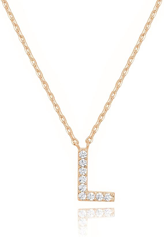 Landou Jewelry 925 Sterling Silver 18K Gold Plated Cubic Zirconia Letter L Necklace