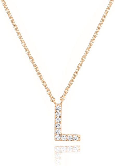 Landou Jewelry 925 Sterling Silver 18K Gold Plated Cubic Zirconia Letter L Necklace