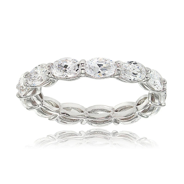 Landou Jewelry Sterling Silver Cubic Zirconia 5x3mm Oval-cut Eternity Band Ring