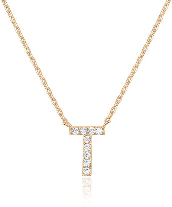 Landou Jewelry 925 Sterling Silver 18K Gold Plated Cubic Zirconia Letter T Necklace