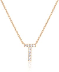 Landou Jewelry 925 Sterling Silver 18K Gold Plated Cubic Zirconia Letter T Necklace