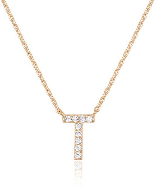 Landou Jewelry 925 Sterling Silver 18K Gold Plated Cubic Zirconia Letter T Necklace