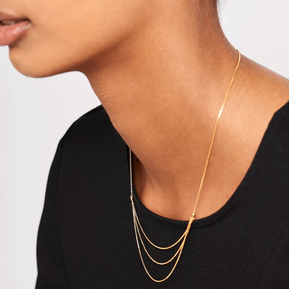 Landou Jewelry 925 Sterling Silver Cubic Zirconia Three Layer Chain Necklace 18K Gold Plated