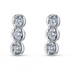 Landou Jewelry 925 Sterling Silver Cubic Zirconia Bezel Set Trio Stud Earrings for Women
