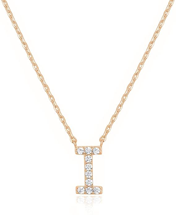 Landou Jewelry 925 Sterling Silver 18K Gold Plated Cubic Zirconia Letter I Necklace