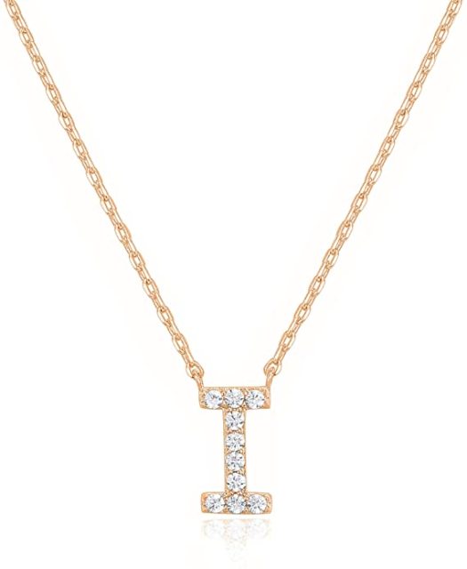 Landou Jewelry 925 Sterling Silver 18K Gold Plated Cubic Zirconia Letter I Necklace