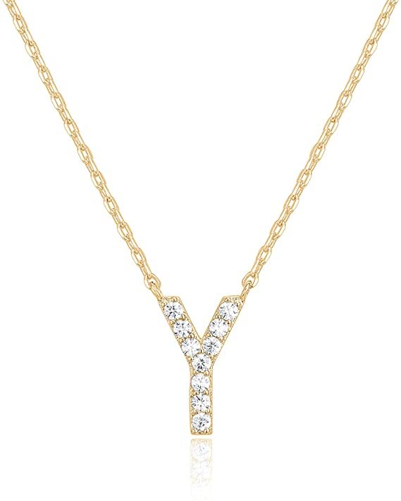 Landou Jewelry 925 Sterling Silver 18K Gold Plated Cubic Zirconia Letter Y Necklace