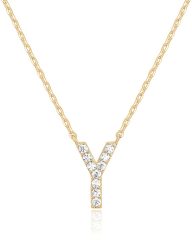 Landou Jewelry 925 Sterling Silver 18K Gold Plated Cubic Zirconia Letter Y Necklace