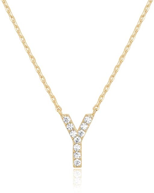 Landou Jewelry 925 Sterling Silver 18K Gold Plated Cubic Zirconia Letter Y Necklace