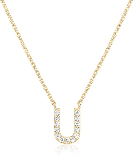 Landou Jewelry 925 Sterling Silver 18K Gold Plated Cubic Zirconia Letter U Necklace