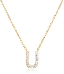 Landou Jewelry 925 Sterling Silver 18K Gold Plated Cubic Zirconia Letter U Necklace
