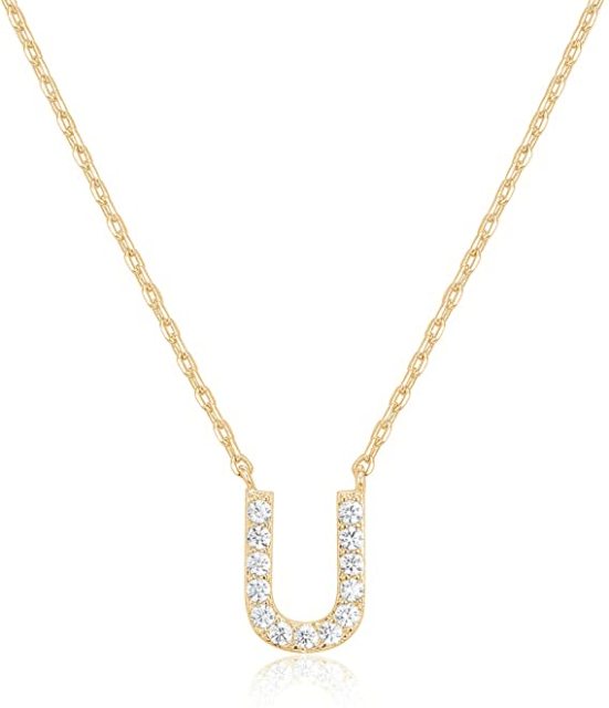 Landou Jewelry 925 Sterling Silver 18K Gold Plated Cubic Zirconia Letter U Necklace