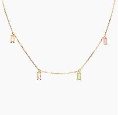 Landou Jewelry 925 Sterling Silver Baguette Multicolor Cubic Zirconia Necklace for Women