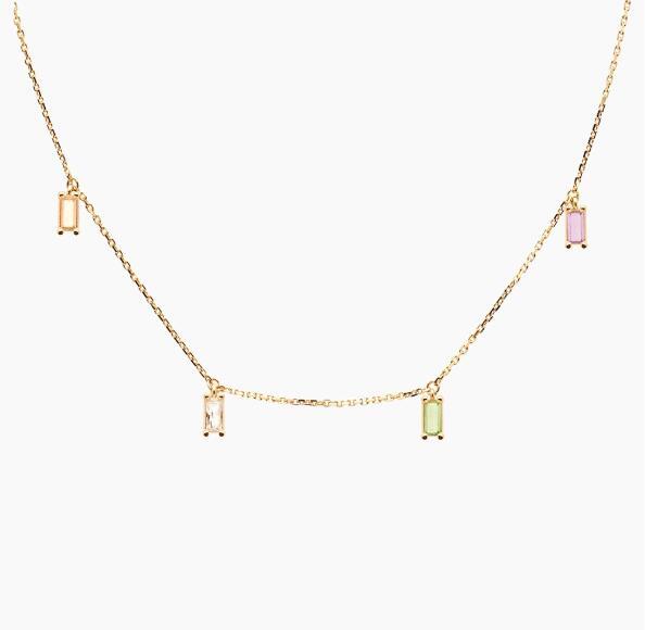 Landou Jewelry 925 Sterling Silver Baguette Multicolor Cubic Zirconia Necklace for Women