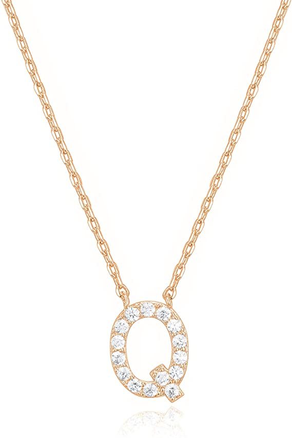 Landou Jewelry 925 Sterling Silver 18K Gold Plated Cubic Zirconia Letter Q Necklace