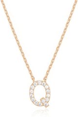 Landou Jewelry 925 Sterling Silver 18K Gold Plated Cubic Zirconia Letter Q Necklace