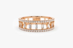 Landou Jewelry 925 Sterling Silver 14K Gold Plated Double Row Micro Pave CZ Ring with Baguette Cubic Zirconia