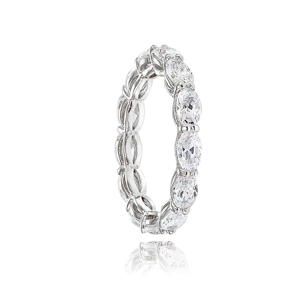 Landou Jewelry Sterling Silver Cubic Zirconia 5x3mm Oval-cut Eternity Band Ring