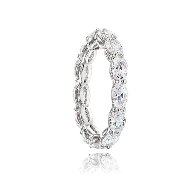 Landou Jewelry Sterling Silver Cubic Zirconia 5x3mm Oval-cut Eternity Band Ring