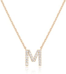 Landou Jewelry 925 Sterling Silver 18K Gold Plated Cubic Zirconia Letter M Necklace
