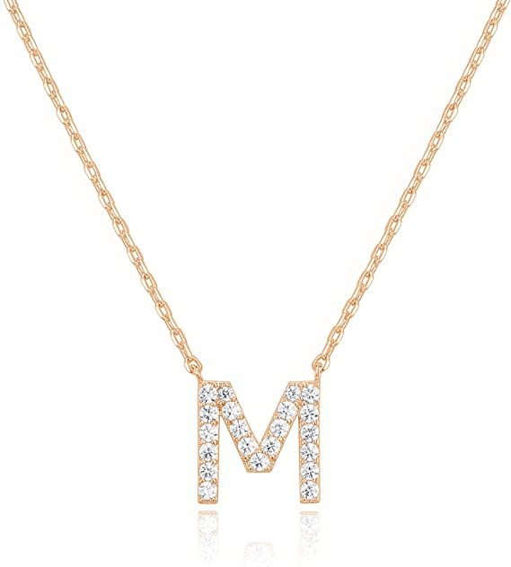 Landou Jewelry 925 Sterling Silver 18K Gold Plated Cubic Zirconia Letter M Necklace