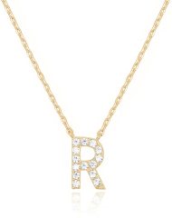 Landou Jewelry 925 Sterling Silver 18K Gold Plated Cubic Zirconia Letter R Necklace