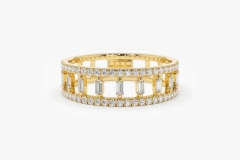 Landou Jewelry 925 Sterling Silver 14K Gold Plated Double Row Micro Pave CZ Ring with Baguette Cubic Zirconia