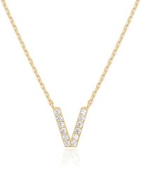 Landou Jewelry 925 Sterling Silver 18K Gold Plated Cubic Zirconia Letter V Necklace
