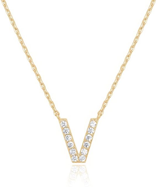 Landou Jewelry 925 Sterling Silver 18K Gold Plated Cubic Zirconia Letter V Necklace