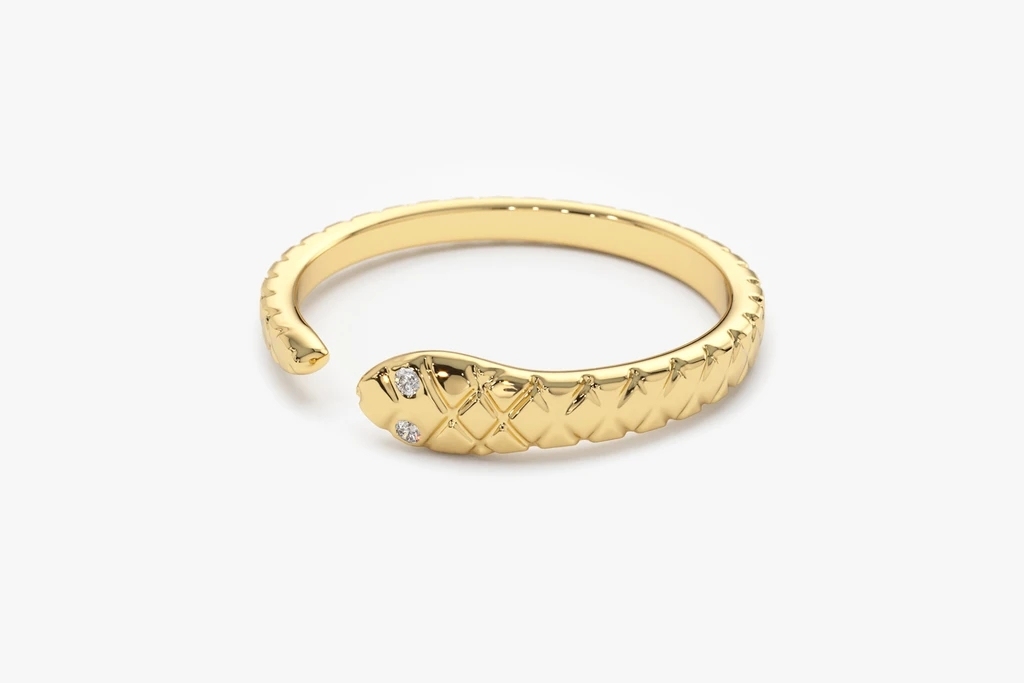Landou Jewelry 925 Sterling Silver 14K Gold Plated Snake Ring with CZ Eyes