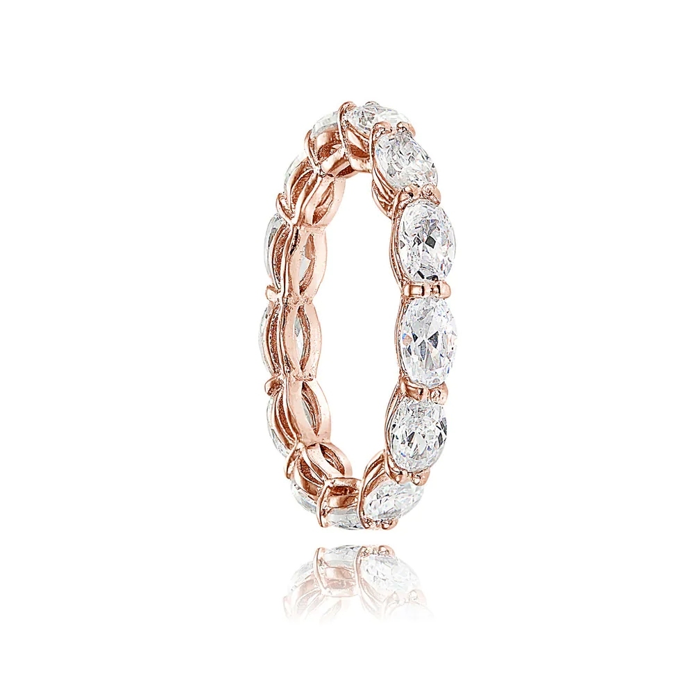 Landou Jewelry Sterling Silver Cubic Zirconia 5x3mm Oval-cut Eternity Band Ring