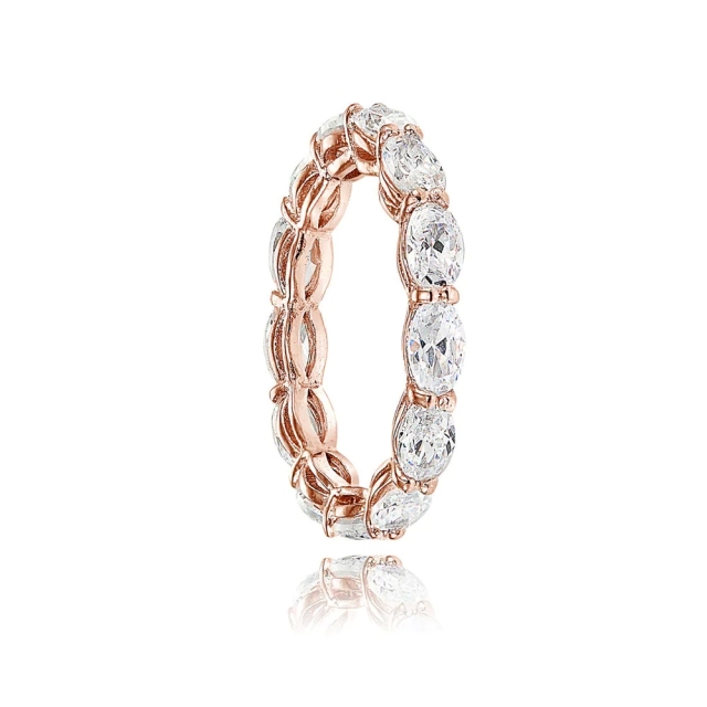 Landou Jewelry Sterling Silver Cubic Zirconia 5x3mm Oval-cut Eternity Band Ring