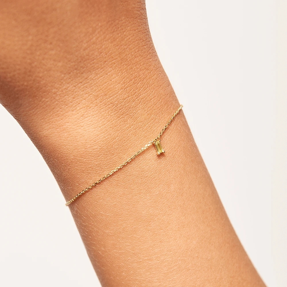 Landou Jewelry 14K Gold Plated Baguette Cubic Zirconia Solitaire Bracelet 925 Sterling Silver