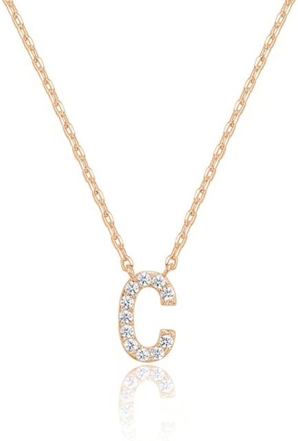 Landou Jewelry 925 Sterling Silver 18K Gold Plated Cubic Zirconia Letter C Necklace