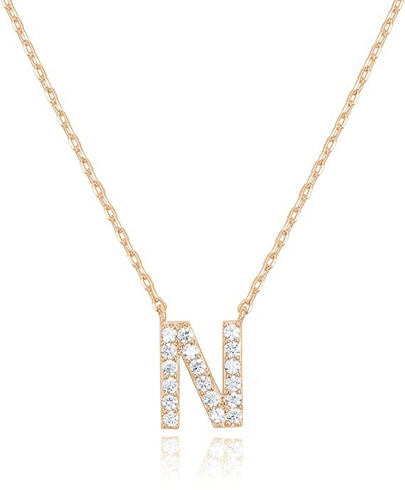 Landou Jewelry 925 Sterling Silver 18K Gold Plated Cubic Zirconia Letter N Necklace