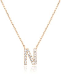 Landou Jewelry 925 Sterling Silver 18K Gold Plated Cubic Zirconia Letter N Necklace