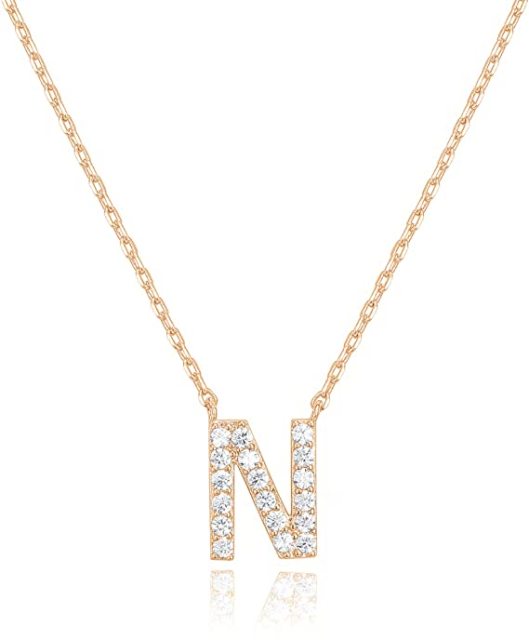 Landou Jewelry 925 Sterling Silver 18K Gold Plated Cubic Zirconia Letter N Necklace