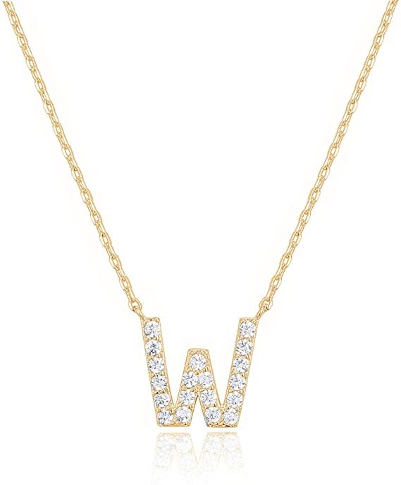 Landou Jewelry 925 Sterling Silver 18K Gold Plated Cubic Zirconia Letter W Necklace
