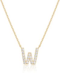 Landou Jewelry 925 Sterling Silver 18K Gold Plated Cubic Zirconia Letter W Necklace