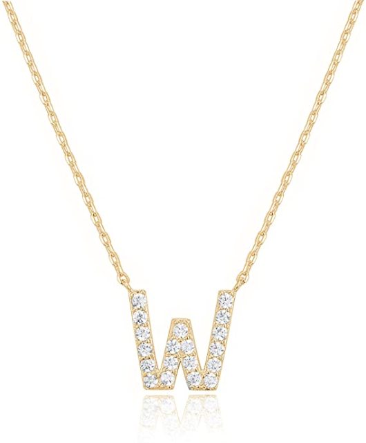 Landou Jewelry 925 Sterling Silver 18K Gold Plated Cubic Zirconia Letter W Necklace