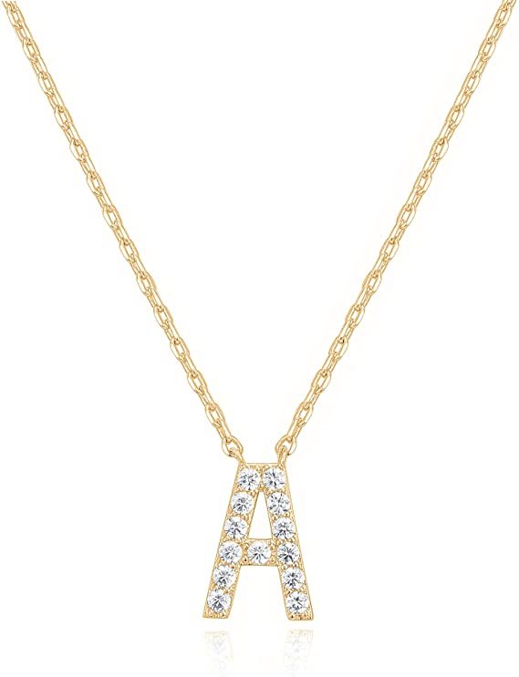 Landou Jewelry 925 Sterling Silver 18K Gold Plated Cubic Zirconia Letter A Necklace