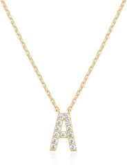 Landou Jewelry 925 Sterling Silver 18K Gold Plated Cubic Zirconia Letter A Necklace