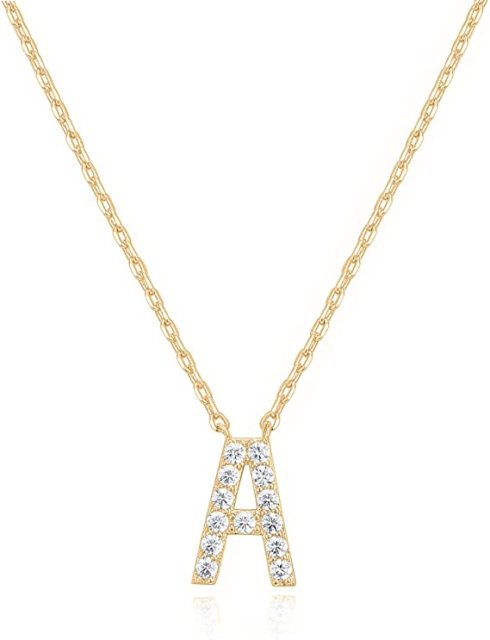 Landou Jewelry 925 Sterling Silver 18K Gold Plated Cubic Zirconia Letter A Necklace