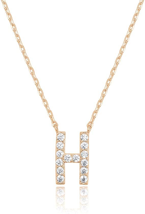 Landou Jewelry 925 Sterling Silver 18K Gold Plated Cubic Zirconia Letter H Necklace