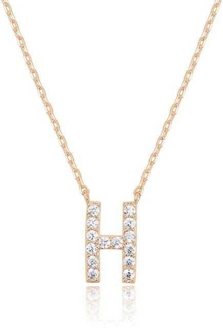 Landou Jewelry 925 Sterling Silver 18K Gold Plated Cubic Zirconia Letter H Necklace