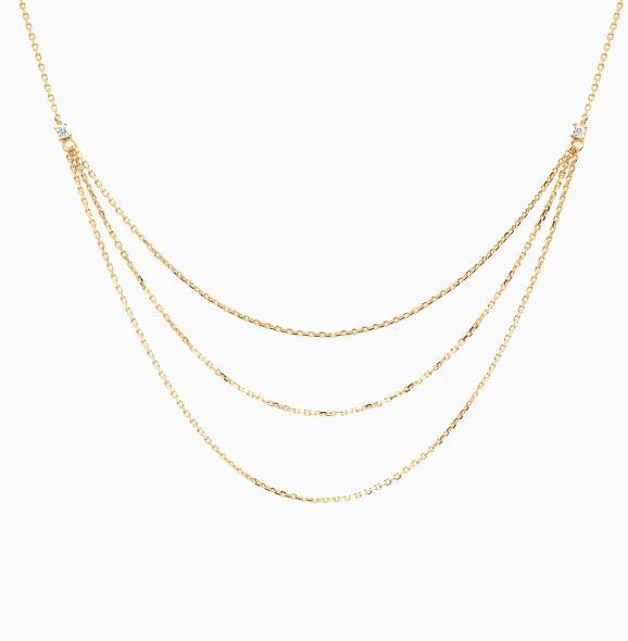 Landou Jewelry 925 Sterling Silver Cubic Zirconia Three Layer Chain Necklace 18K Gold Plated