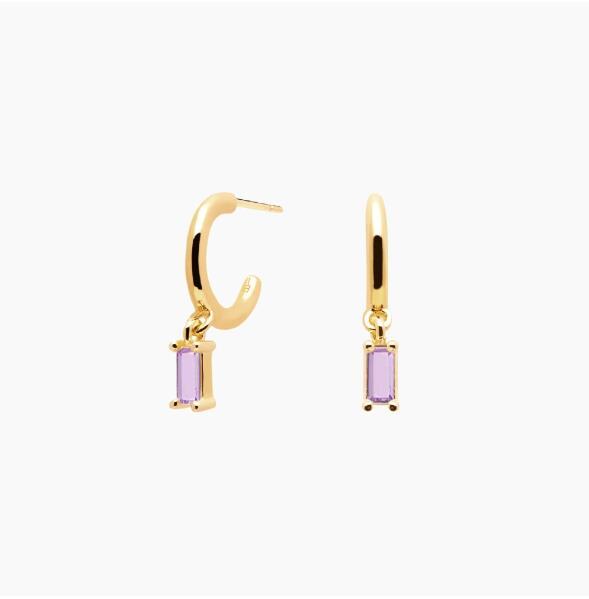 Landou Jewelry 14K Gold Plated Baguette Amethyst Cubic Zirconia Dangling Earrings